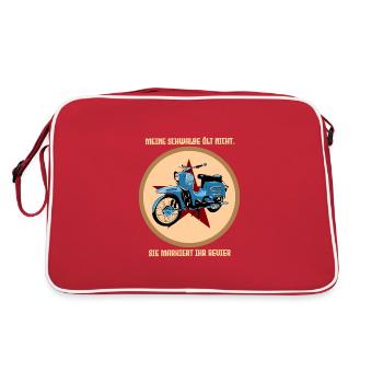 Schwalbe ölt nicht, sie markiert ihr revier - Retro Tasche - Rot/Weiß - Hinten
