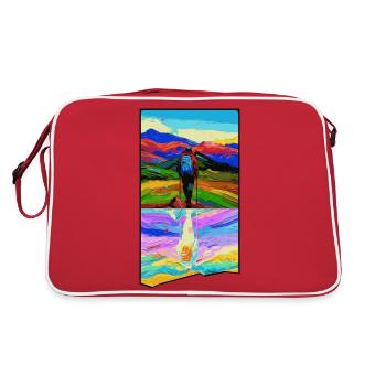 Ein Wanderer im Gebirge als Gemälde 1 - Retro Tasche - Rot/Weiß - Hinten