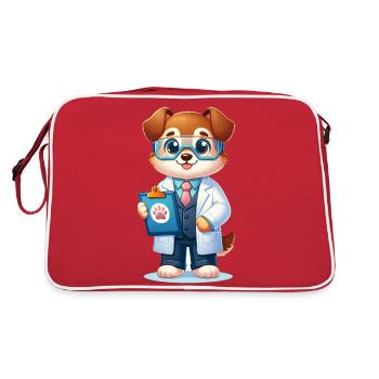 Cute Dog Scientist - Retro Tasche - Rot/Weiß - Hinten
