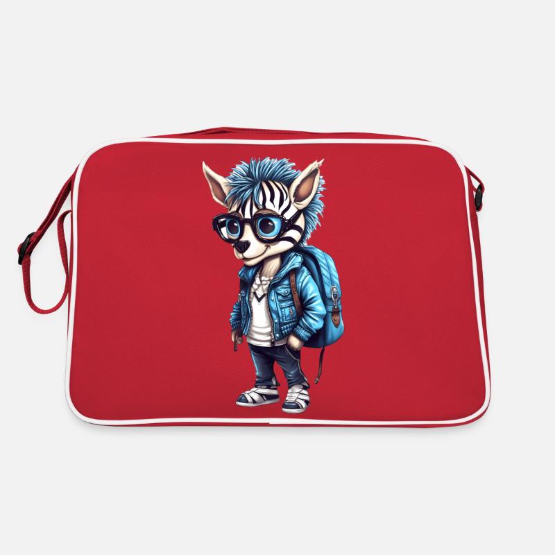 Cute Zebra Cartoon - Retro Tasche - Rot/Weiß