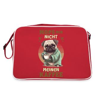 Mops Hund Kaffee Spruch Lustig Witzig Humor - Retro Tasche - Rot/Weiß - Hinten