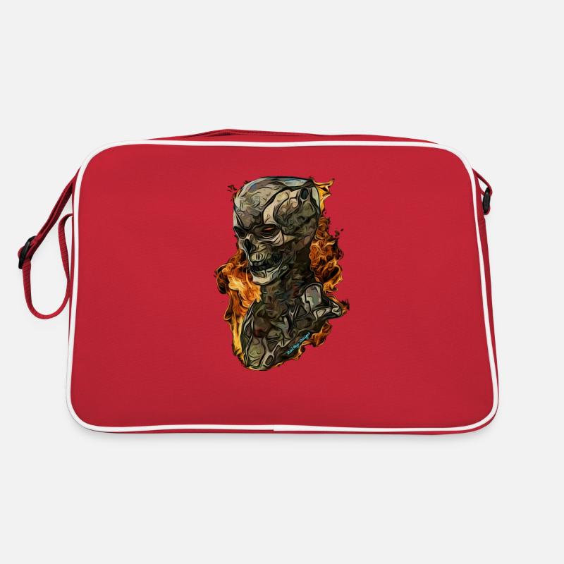 Skull cyborg - Retro Tasche - Rot/Weiß