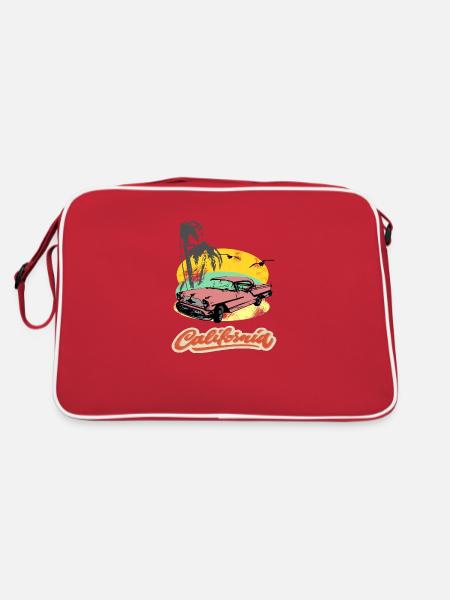 US vintage car sur la plage - Sac Retro - rouge/blanc - Dos