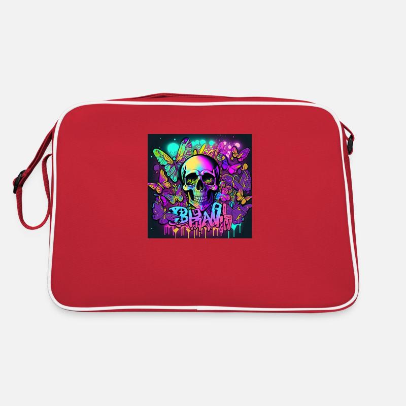 Schädel - Retro Tasche - Rot/Weiß