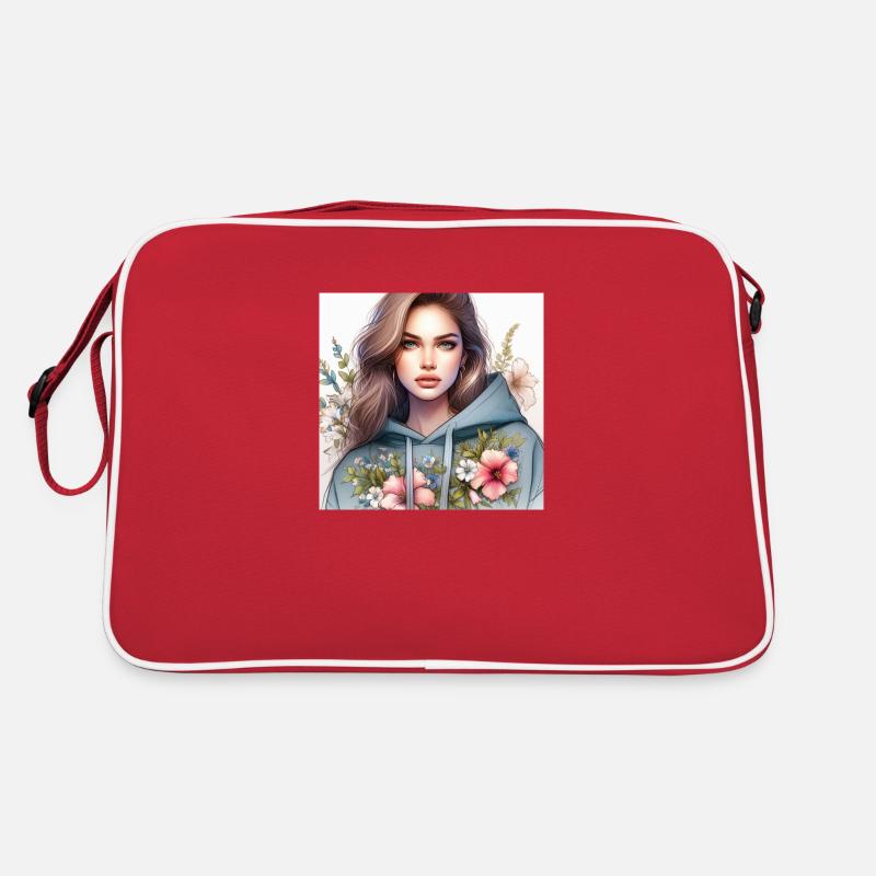 Mädchen im Sweatshirt. Retro Tasche
