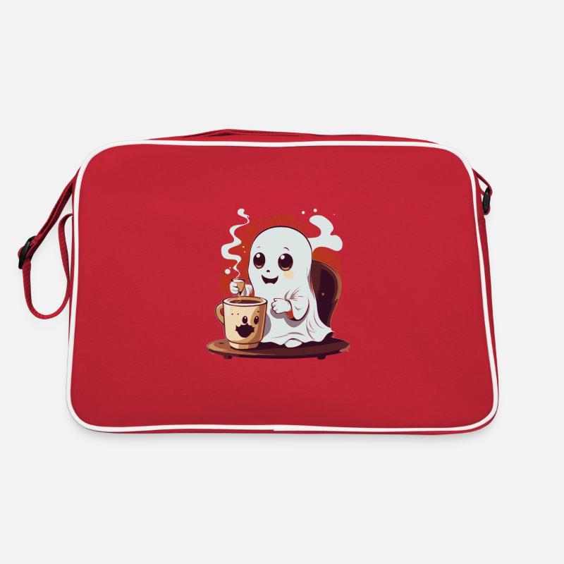 Süßes kleines Gespenst, das Kaffee trinkt - Retro Tasche - Rot/Weiß