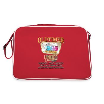Vintage Model 1985 Well Preserved Funny Birth Tag - Retro Bag - red/white - Back