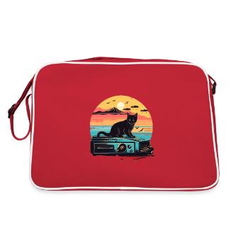 Cat Synthesizer Katze Retro Vintage Studio Gear - Retro Tasche - Rot/Weiß - Hinten