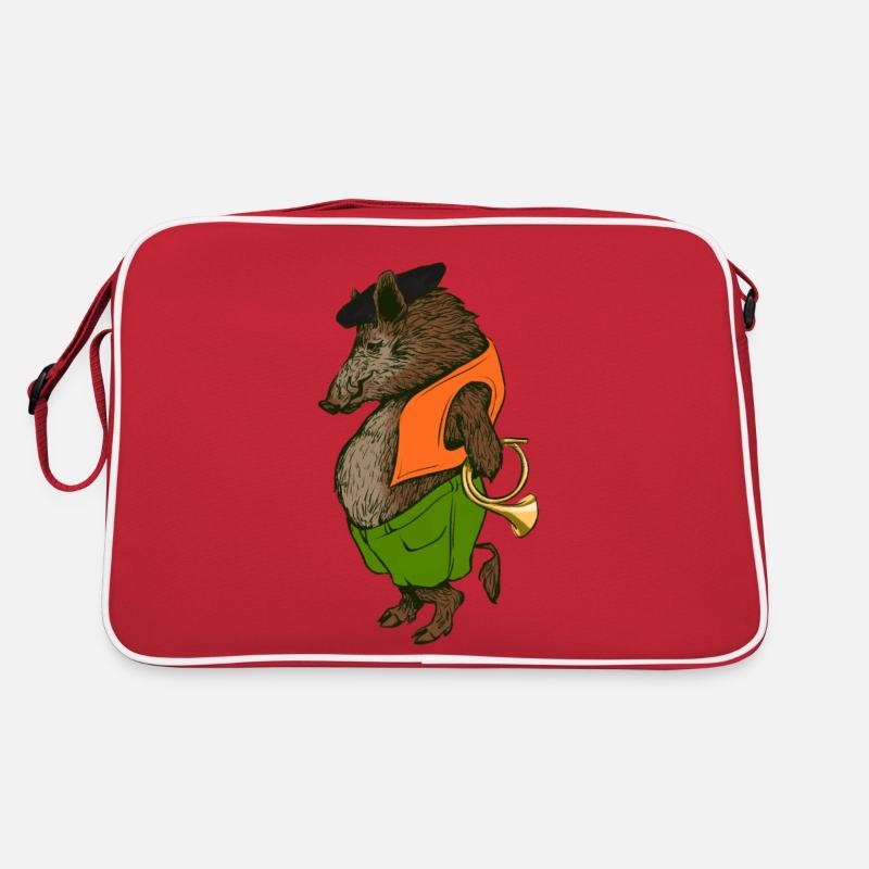Wildschwein, der Jäger - Retro Tasche - Rot/Weiß
