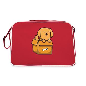 Mignon Golden Retriever dans un carton - Sac Retro - rouge/blanc - Dos
