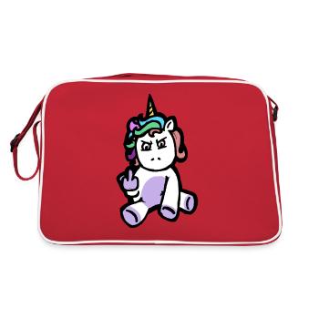 Böses Einhorn lustig - Retro Tasche - Rot/Weiß - Hinten