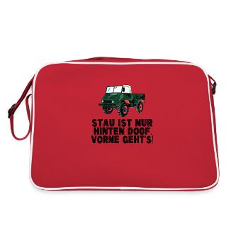 Stau ist nur hinten doof, vorne geht's! - Unimog - Retro Tasche - Rot/Weiß - Hinten