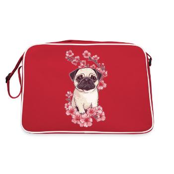 Mops mit Blüten - Retro Tasche - Rot/Weiß - Hinten