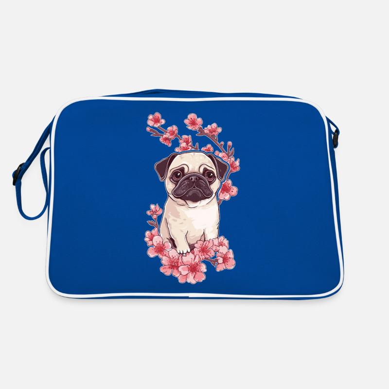 Mops mit Blüten Retro Tasche