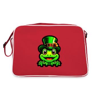 Grinning frog wears St. Patrick Day top hat - Retro Bag - red/white - Back