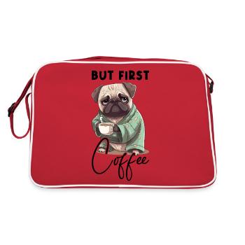 Coffee Pug Dog But First Coffee Saying Funny - Retro Bag - red/white - Back