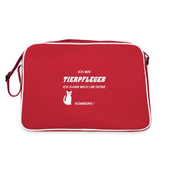 Ich bin Tierpfleger Ich kann mich um deine Katze - Retro Tasche - Rot/Weiß - Hinten