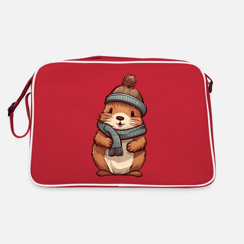 Cute beaver in festive winter look! Retro Bag