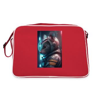 Maus im weltall - Retro Tasche - Rot/Weiß - Hinten