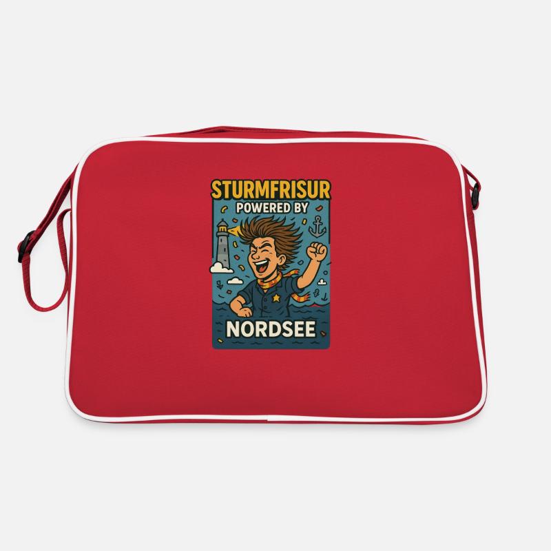 Sturmfrisur powered by Nordsee - Retro Tasche - Rot/Weiß