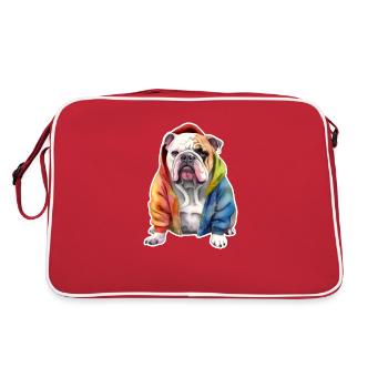 Bouledogue anglais drôle dans des vêtements pour chiens. - Sac Retro - rouge/blanc - Dos