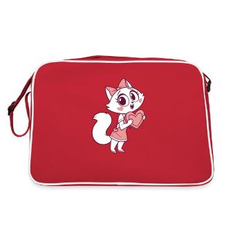Fille chat avec cœur - amour à donner - Sac Retro - rouge/blanc - Dos