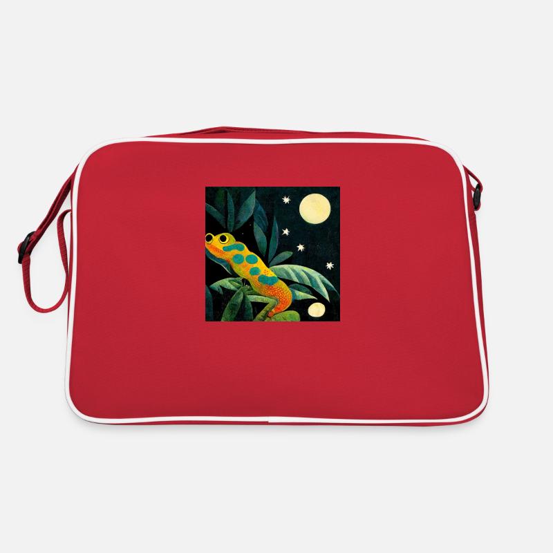 Gecko im Mondschein - Retro Tasche - Rot/Weiß