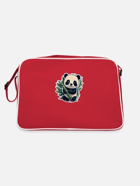 Cute Panda with Bamboo - Retro Tasche - Rot/Weiß - Hinten