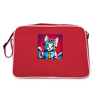 Cute Formal Dressed Cat - Retro Bag - red/white - Back