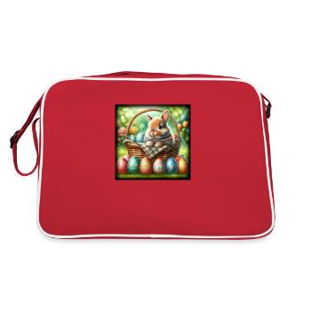 ein süßer hase sitzt in einem Korb - Retro Tasche - Rot/Weiß - Hinten