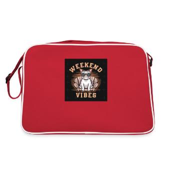 Coole Katzen-Vibes - Retro Tasche - Rot/Weiß - Hinten