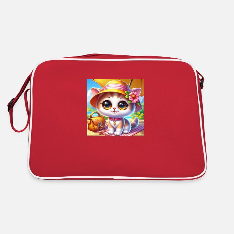 Chaton d’été mignon sur la plage avec un chapeau d’été Sac Retro