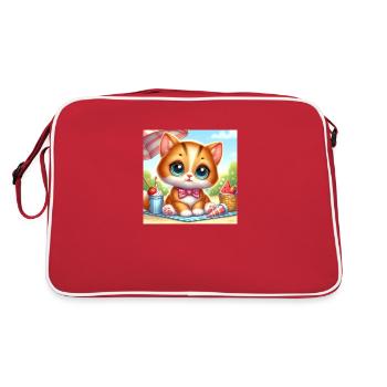 Plage mignonne de chaton d’été/serviette avec des collations - Sac Retro - rouge/blanc - Dos