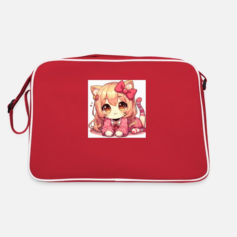 Manga Katze - Retro Tasche - Rot/Weiß