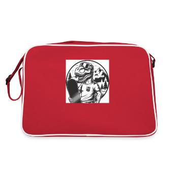 Ski-Rex, der Ski fahrende T-Rex - Retro Tasche - Rot/Weiß - Hinten