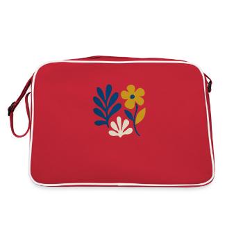 Florale Komposition – Blau & Senf - Retro Tasche - Rot/Weiß - Hinten