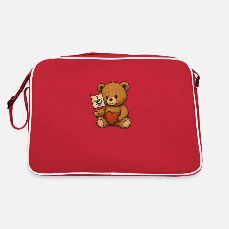 Love and Hate Teddybär Design - Retro Tasche - Rot/Weiß