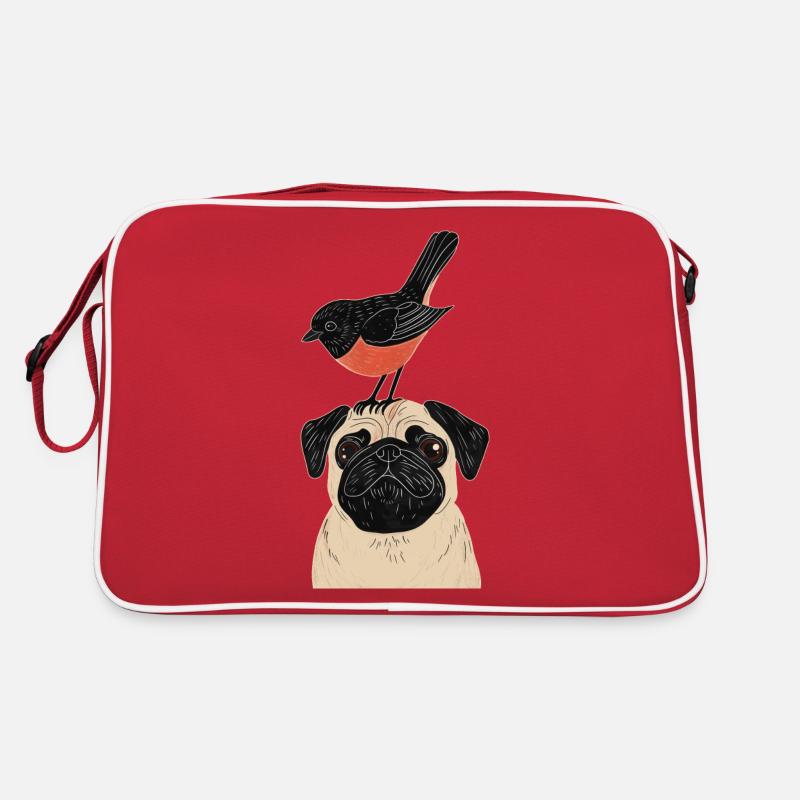 Pug with bird Retro Bag