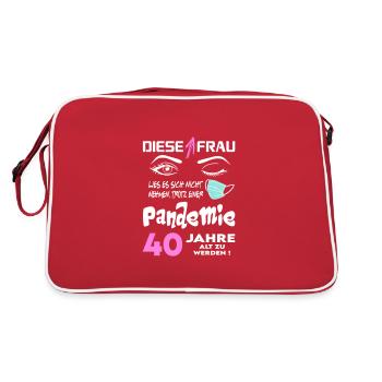 Geburtstag Frau Pandemie Lockdown Corona 40 - Retro Tasche - Rot/Weiß - Hinten
