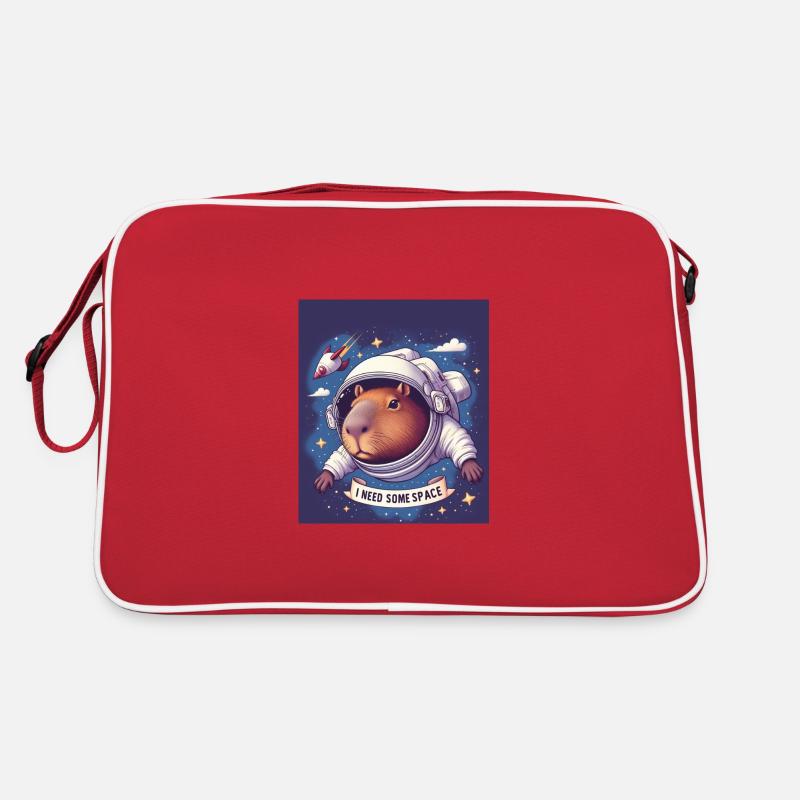 "I NEED SOME SPACE" Capybara - Retro Tasche - Rot/Weiß