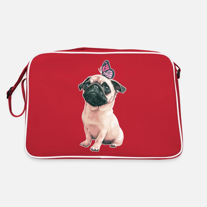 Mops mit Schmetterling Retro Tasche