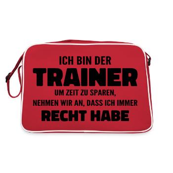 Ich bin der Trainer Ich habe Recht - Sprüche Sport - Retro Tasche - Rot/Weiß - Hinten