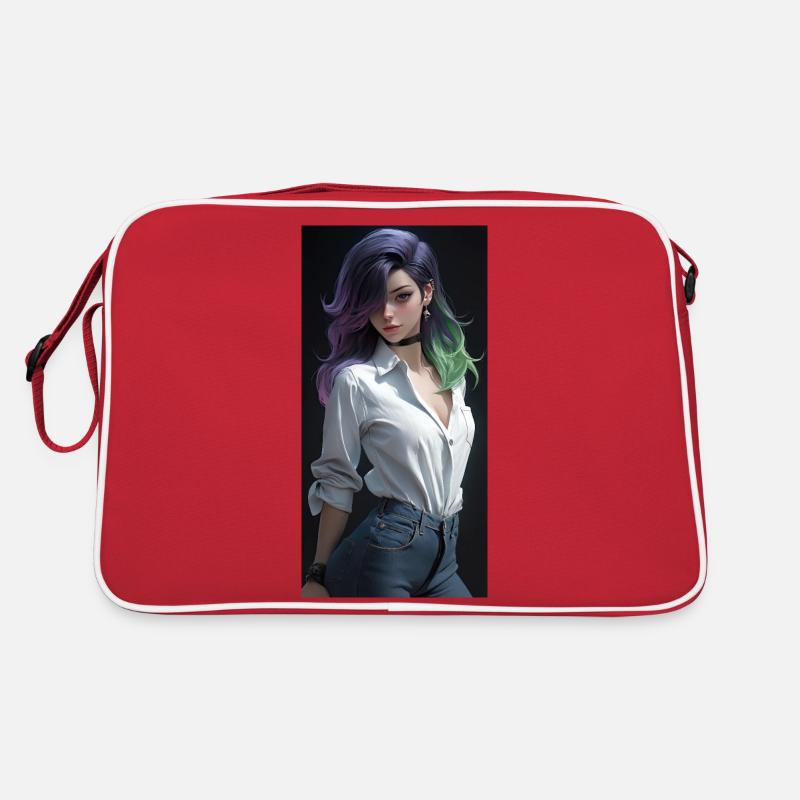 Ethereal Elegance: Belle femme d’anime avec Sac Retro