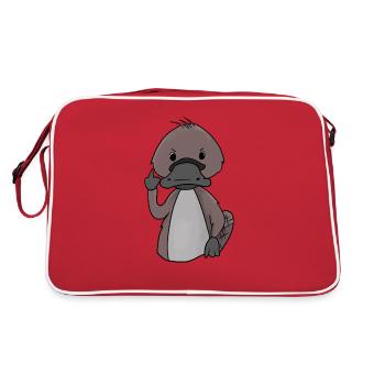 Sweet platypus shows middle finger gift - Retro Bag - red/white - Back