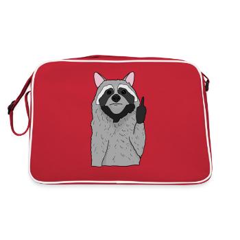 Sweet raccoon shows middle finger gift - Retro Bag - red/white - Back