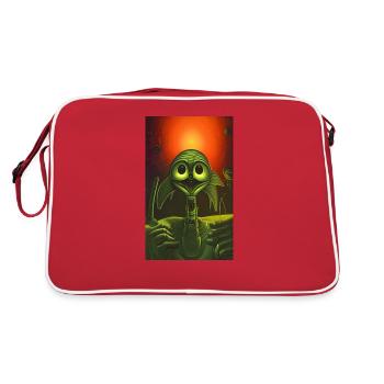 Crazy Comic Alien on a strange planet landscape - Retro Bag - red/white - Back