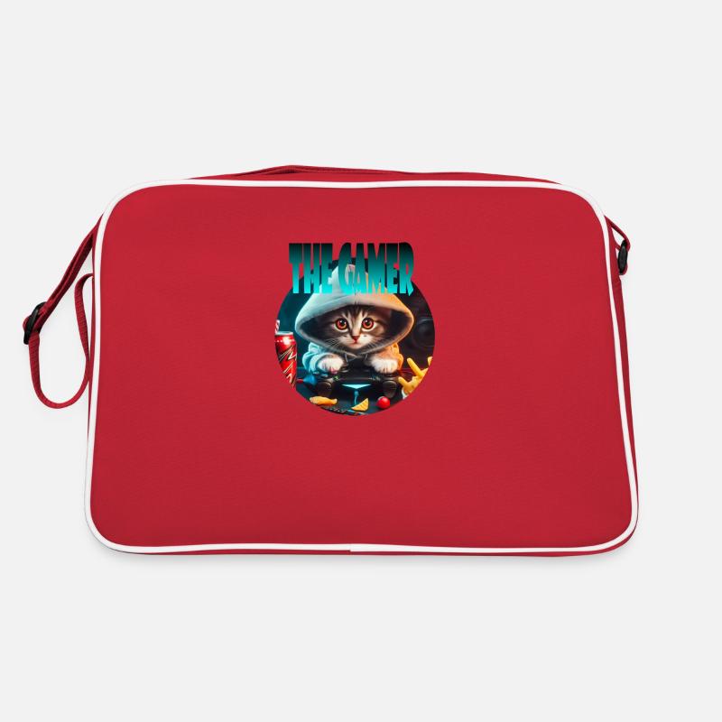 Gamer Cat - Retro Tasche - Rot/Weiß