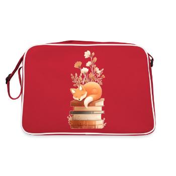 Fox on stack of books - Retro Bag - red/white - Back