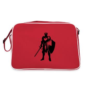 Edeler Ritter mit Schild und Schwert - Retro Tasche - Rot/Weiß - Hinten