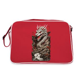 Dragon chinois dans le paysage d’art Ukiyo-e - Sac Retro - rouge/blanc - Dos